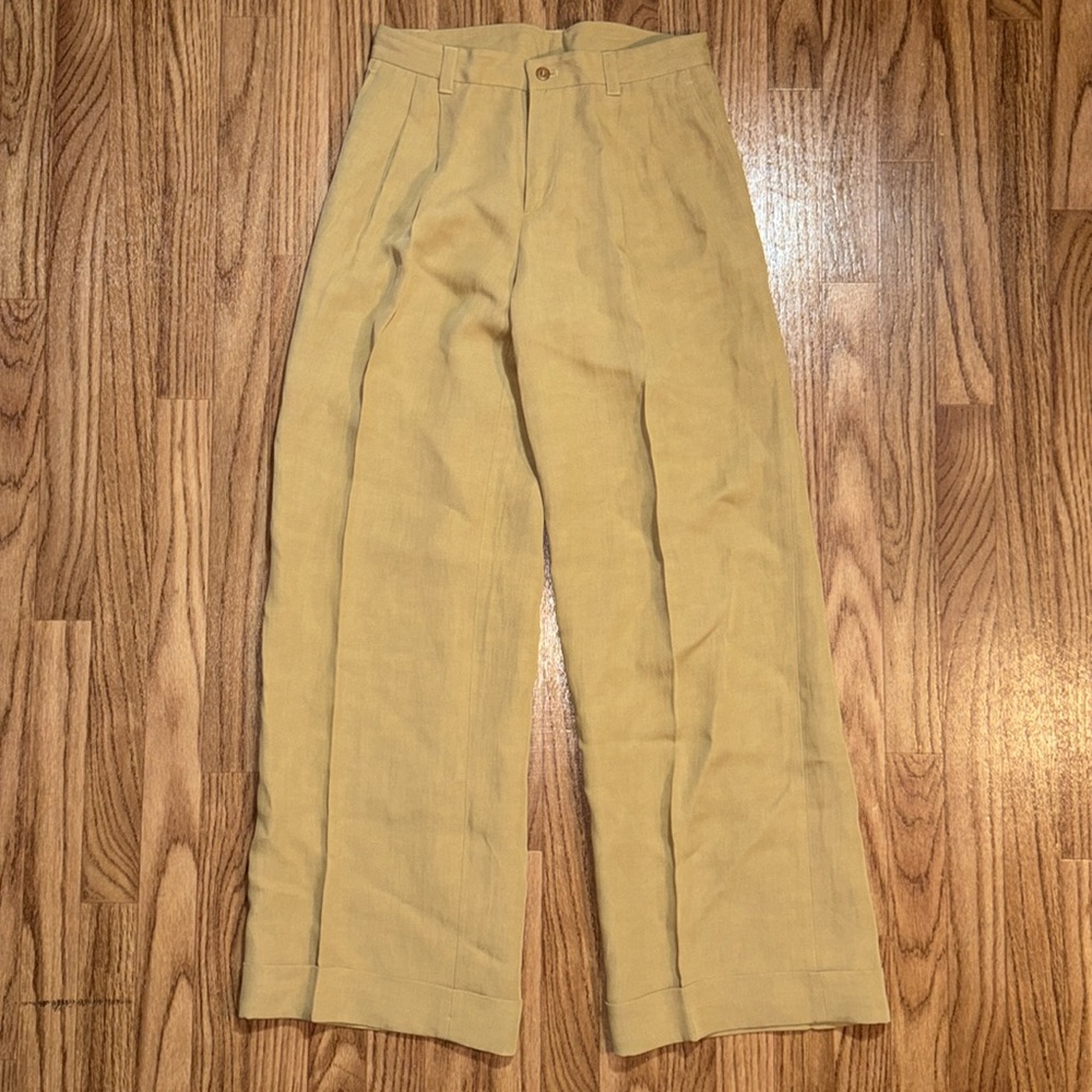 Jean Paul Gaultier Vintage US Size 6 Linen Rayon Blend Trouser Pants Tan Bottoms